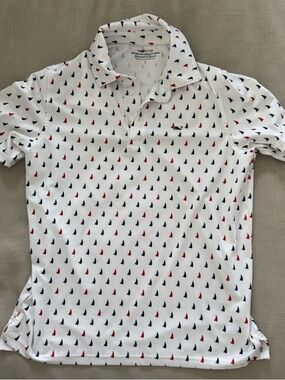 Vineyard Vines Boys White Polo with Red & Navy Sail Pattern